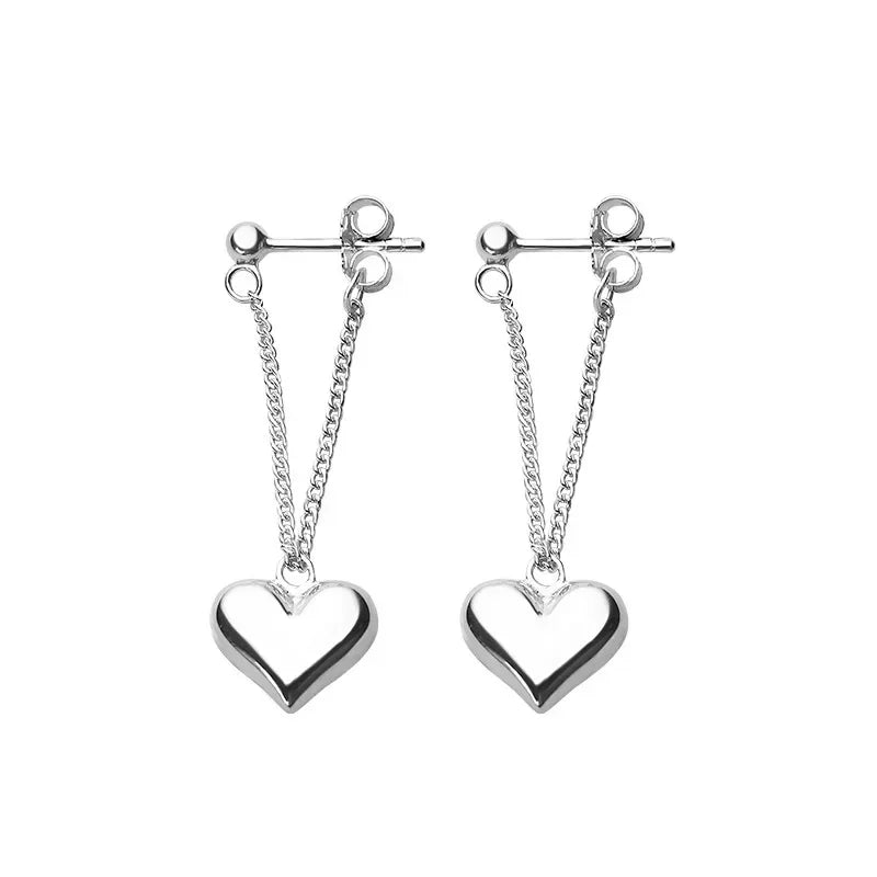 Silver Heart Drop Earrings