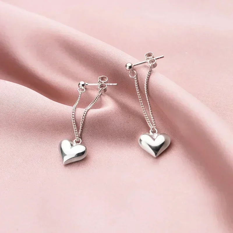 Silver Heart Drop Earrings