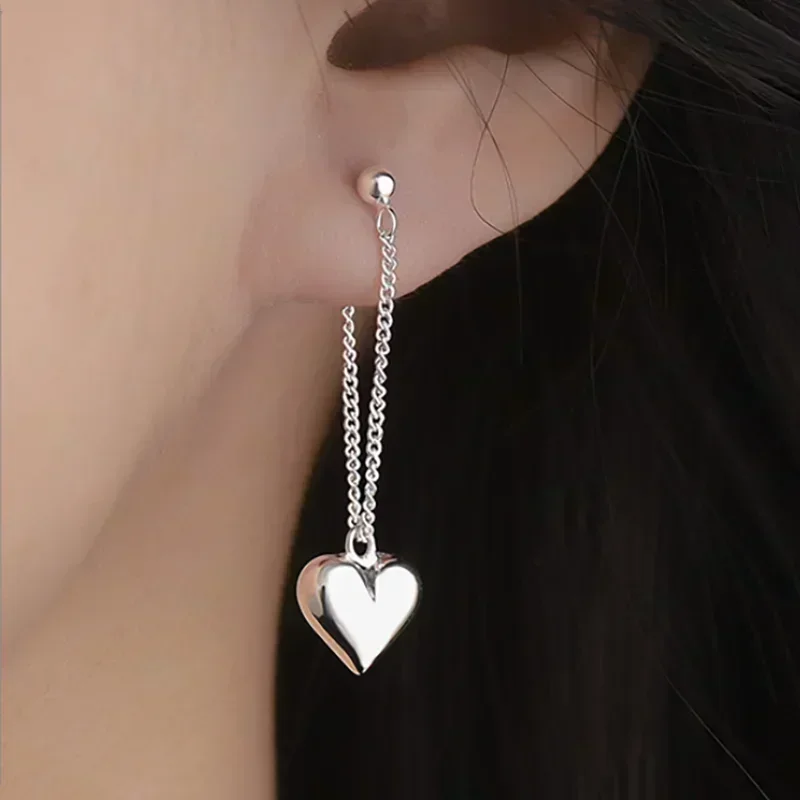 Silver Heart Drop Earrings