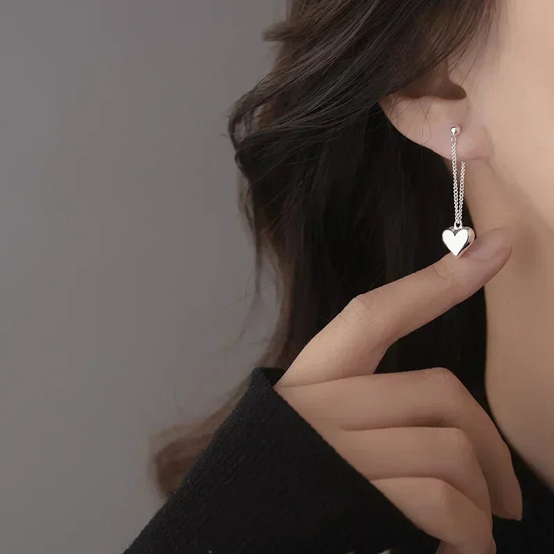 Silver Heart Drop Earrings