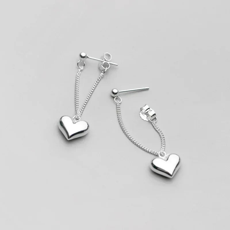 Silver Heart Drop Earrings