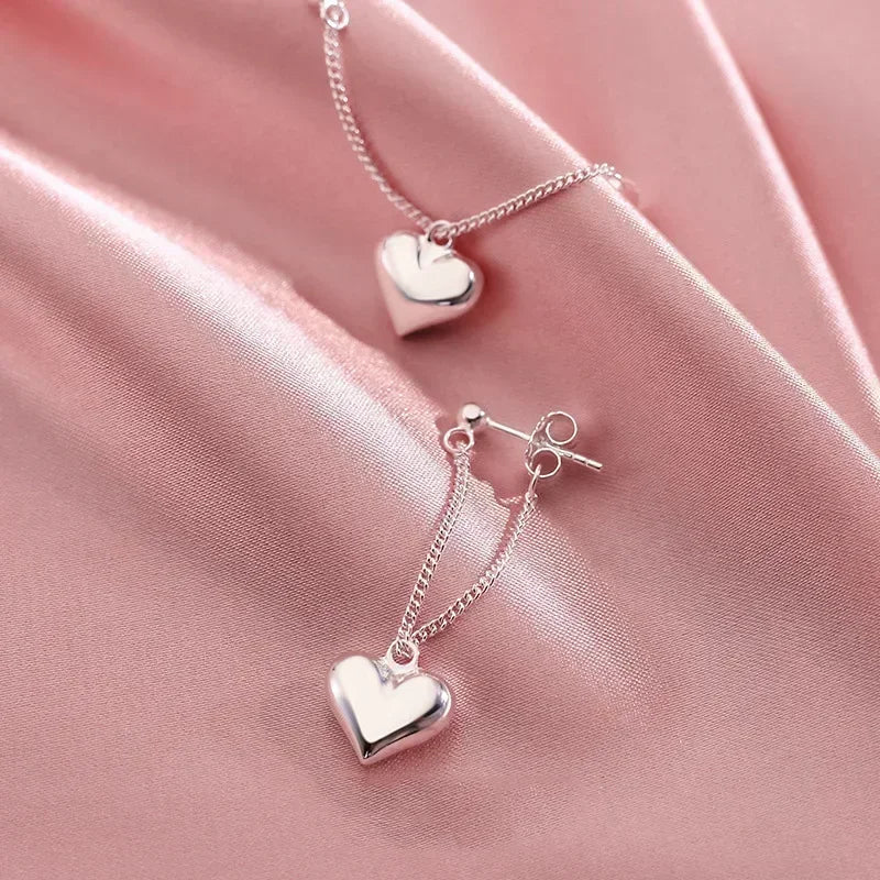 Silver Heart Drop Earrings